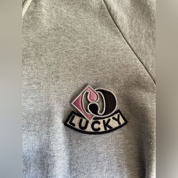 Lucky Chouette Logo Gray Pink Pullover Casual Sweatshirt Midi Dress Sz 36 S Cap - Picture 6 of 15